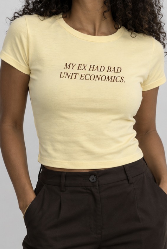 My Ex Had Bad Unit Economics Baby Tee in Butter Yellow