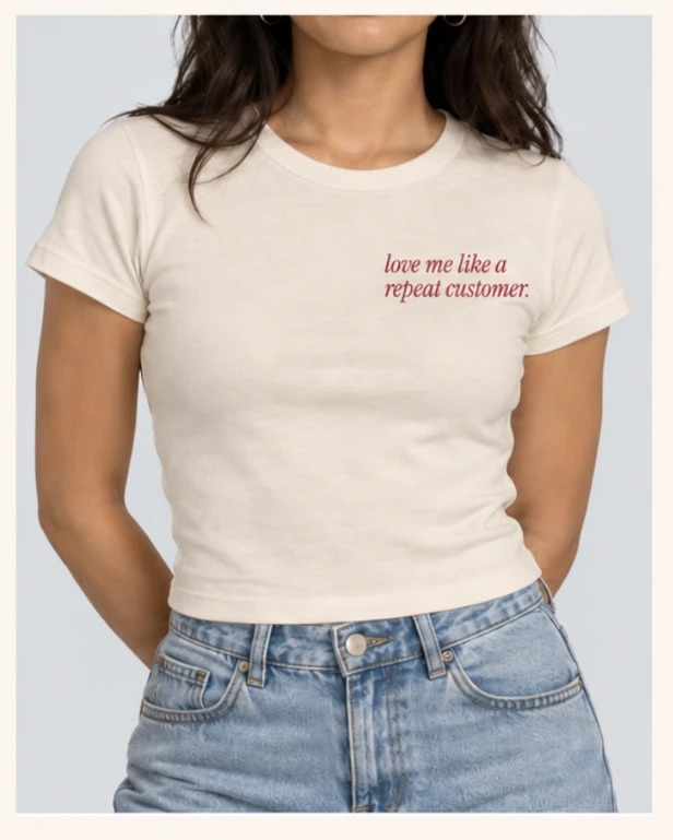 Love Me Like a Repeat Customer Baby Tee in Cream